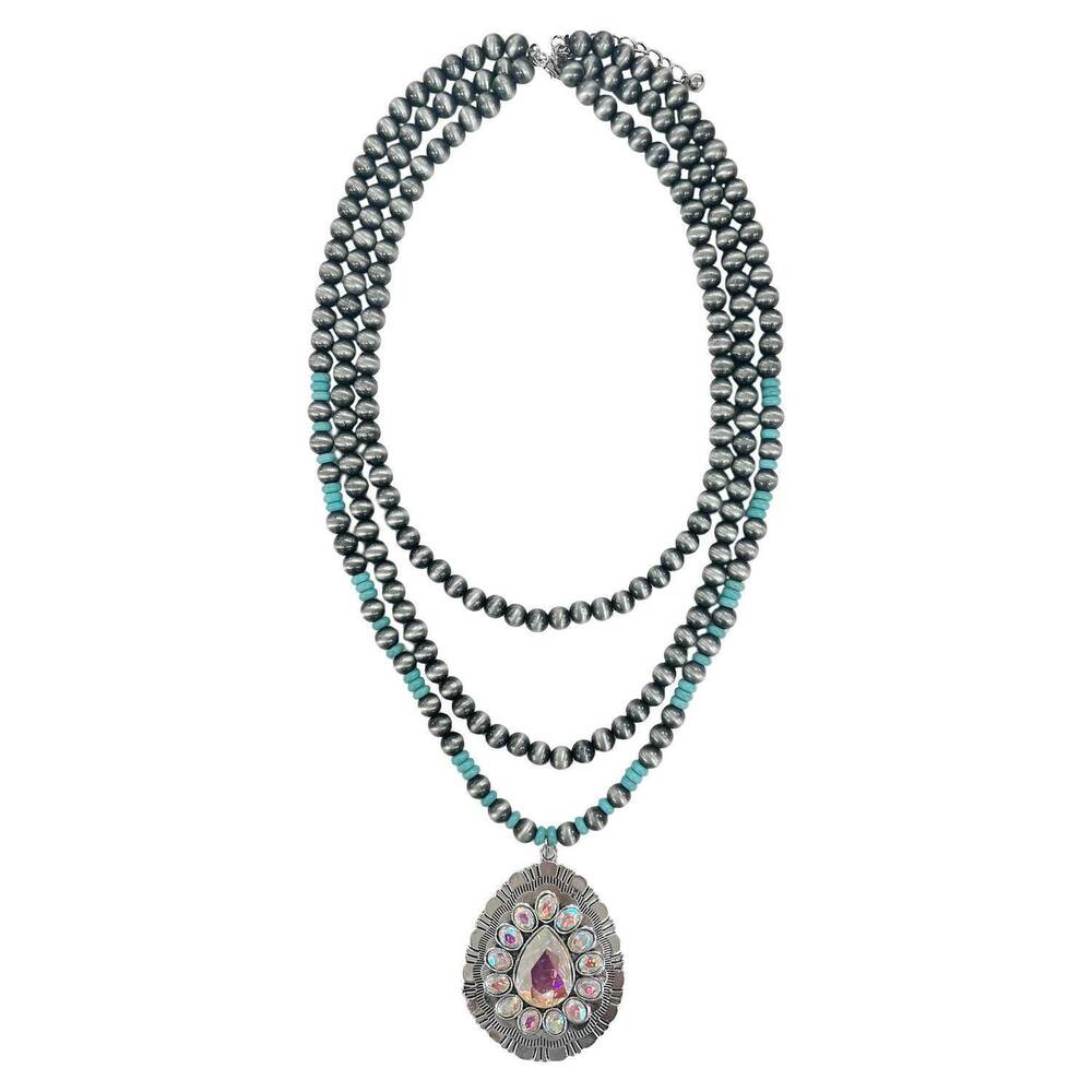 NEW GRACE + EMMA women's layered statement southwest style necklace in silver tu